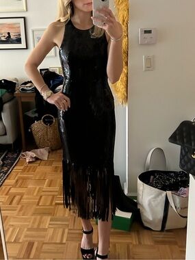 Like New J.Crew Midi Sequin Fringe Dress